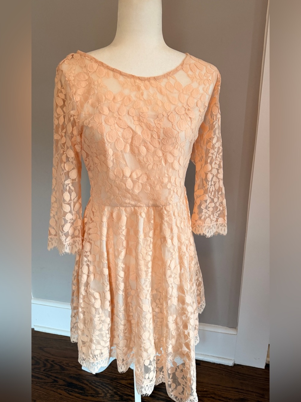 Free People Peach Lace Fit & Flare Dress size 8